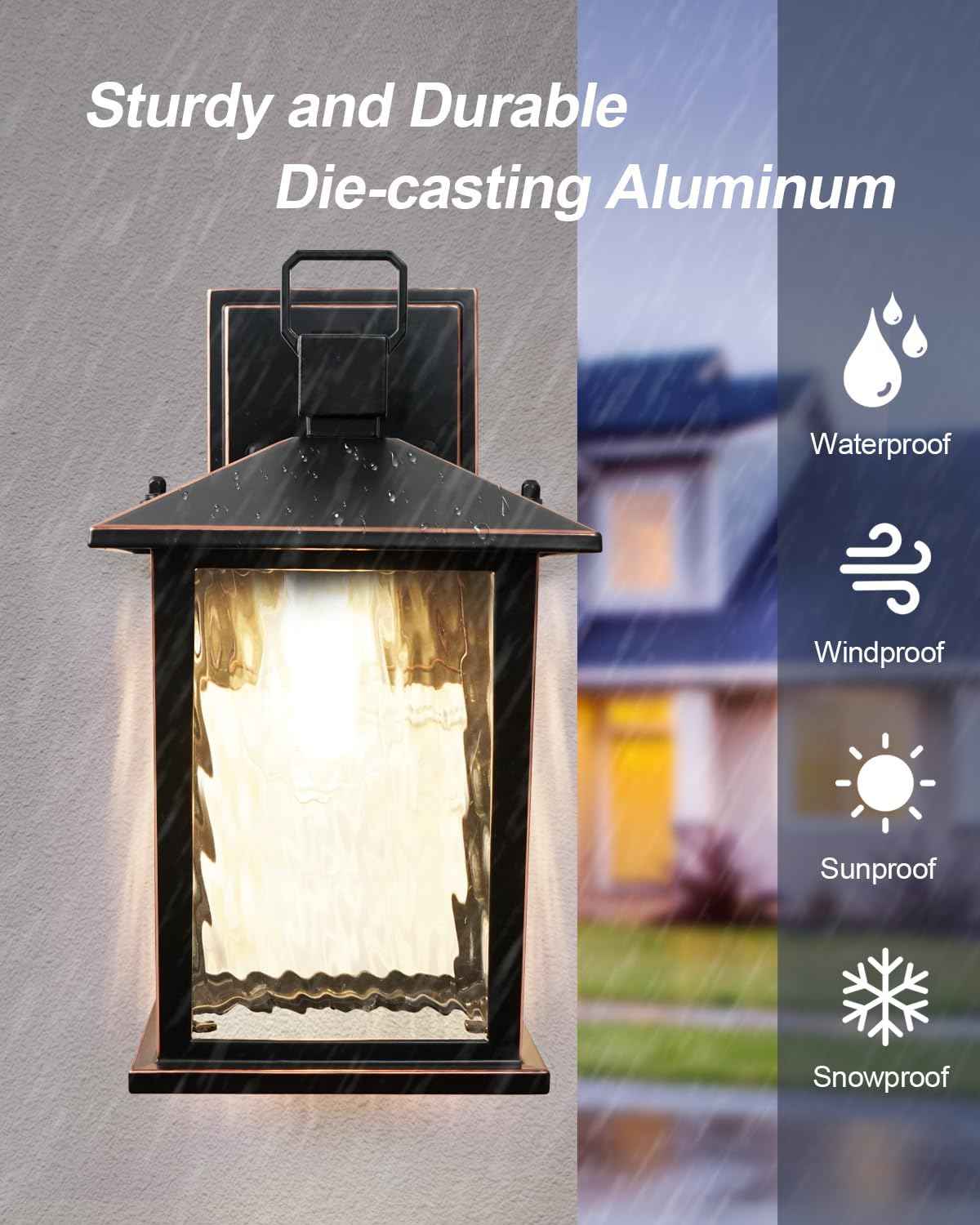 Oil-Rubbed Bronze Outdoor Wall Light, 12'' Porch Light Aluminum | 1-Pack Exterior Wall Sconce with Water Ripple Glass, Waterproof Outside Lights for House Patio Front Door, Bulb Not Included