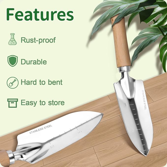 Garden Tool Set, 2 Pieces Stainless Steel Heavy Duty Garden Tools, Gardening Kit - Image 7