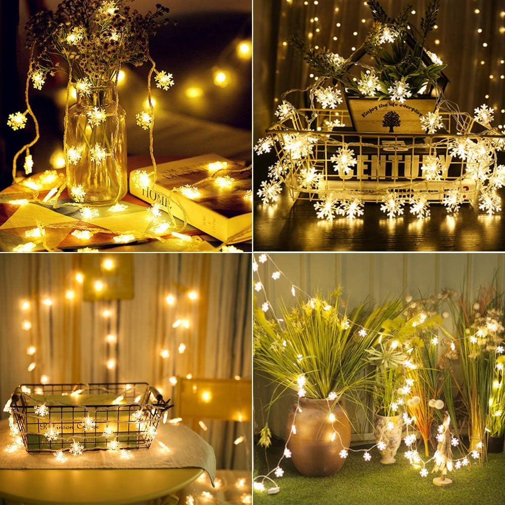 Snowflake String Lights, 10ft 20 LED USB Powered Snowflake Fairy String Lights Warm White for Christmas Birthday Party Home Decoration, SN0002