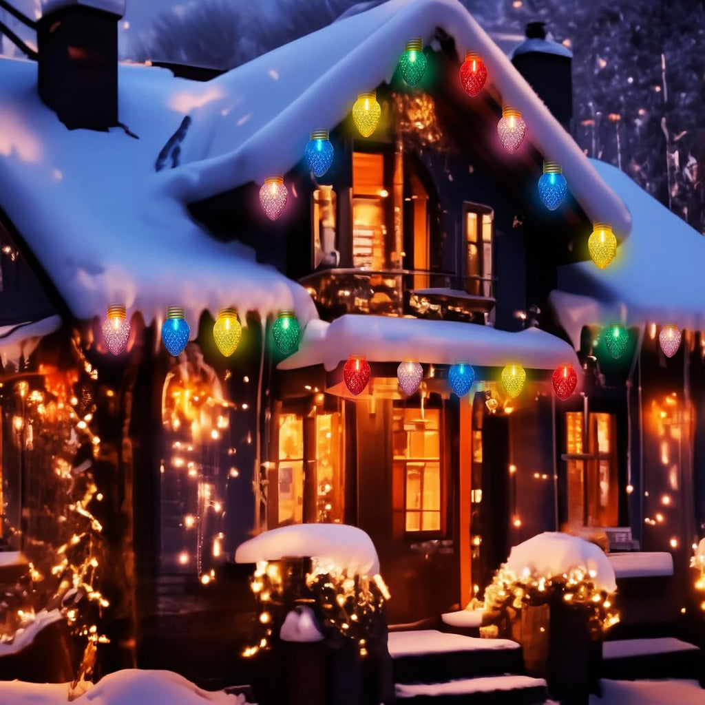 Giant Outdoor Christmas Lights, 16Ft Jumbo Christmas String Lights with 10 Large Strawberry Multicolored Bulbs, Connectable Outdoor Xmas Decorations Lights for Roof Patio Porch Garden Holiday Decor