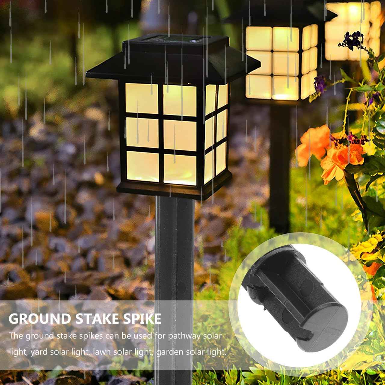 5 Pcs ABS Plastic Solar Ground Spikes, Black Ground Spike Replacement, Landscape Lighting Stakes, Solar Pathway Lights Outdoor Garden Lamp Support Stand Lighting Accessories（Round top Style）