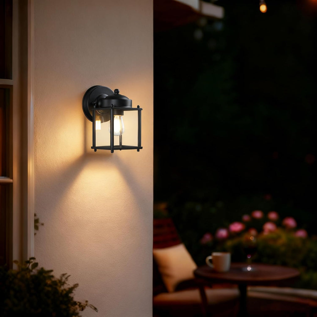 LIT-PaTH Outdoor Wall Light Fixture, Anti-Rust Metal Glass, Black, 2 Pack | Exterior Porch Light Wall Sconce Lantern for House Patio Garage, Waterproof Rustproof, E26 Socket 60W Max