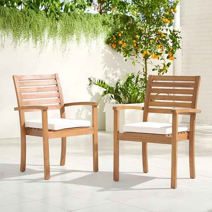 OC Orange-Casual Stackable Patio Dining Chairs Set of 6, Outdoor Acacia Wooden
