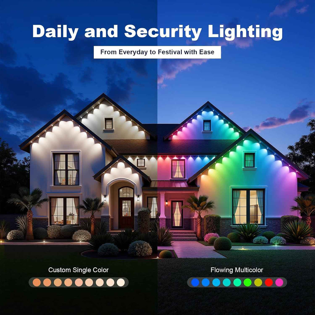 Permanent Outdoor Lights 50ft, Outdoor Lights, with 30 RGBIC LED，with 16 Million Colors and ，IP67 Waterproof, APP/Remote Control Modes, Holiday & Party Decorations