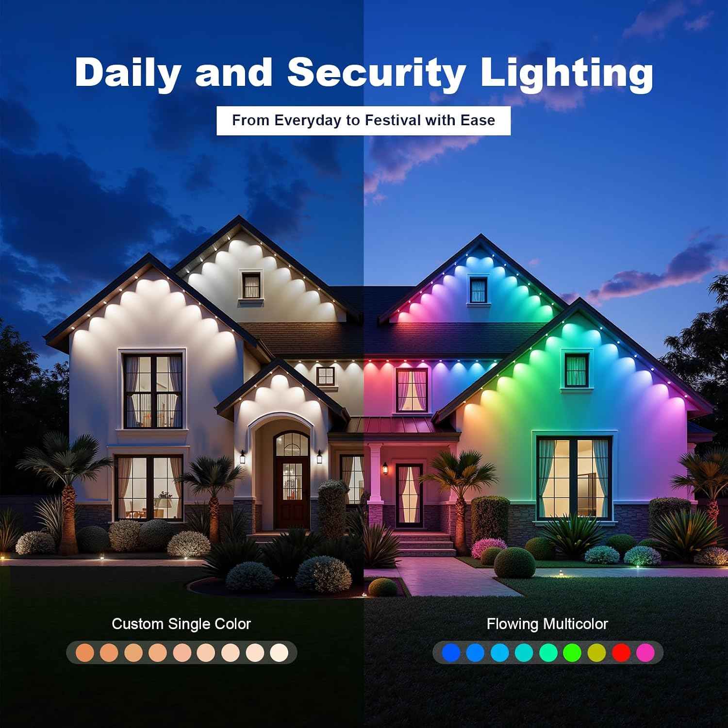 Permanent Outdoor Lights 50ft, Outdoor Lights, with 30 RGBIC LED，with 16 Million Colors and ，IP67 Waterproof, APP/Remote Control Modes, Holiday & Party Decorations