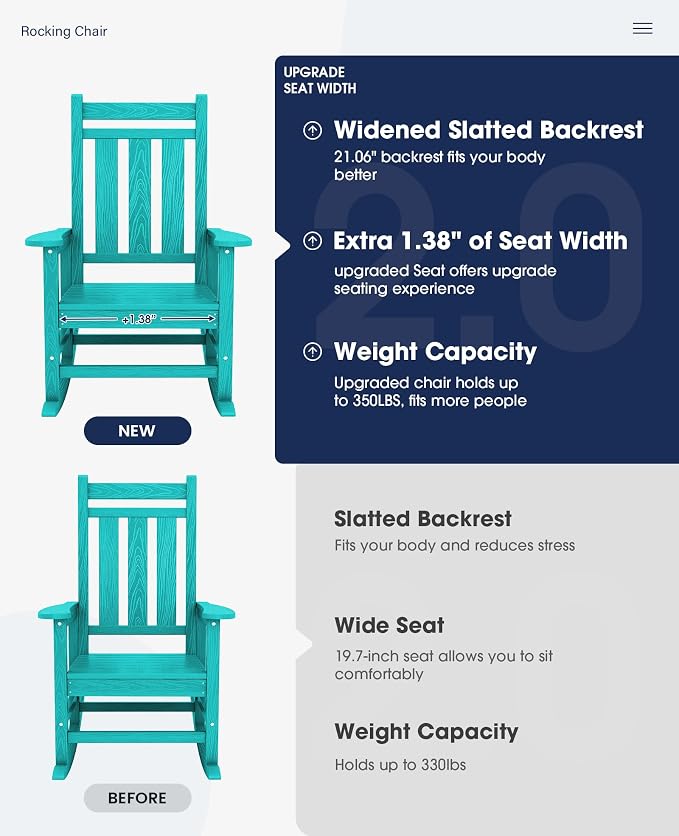 KINGYES Oversized Outdoor Rocking Chair Set of 2, All-Weather Patio Rocking - Image 3