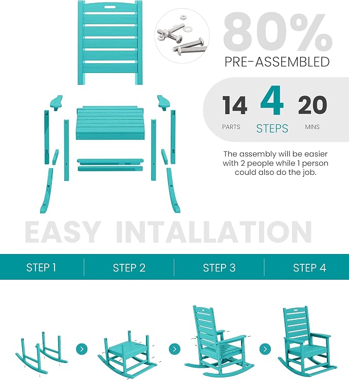 SERWALL Outdoor Rocking Chair Set of 4, Oversized HDPE Patio Rocking Chair - Image 5