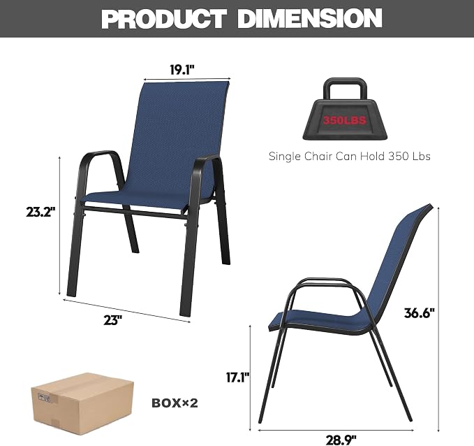 Patio Chairs, Stackable Outdoor Dining Chairs - Image 8