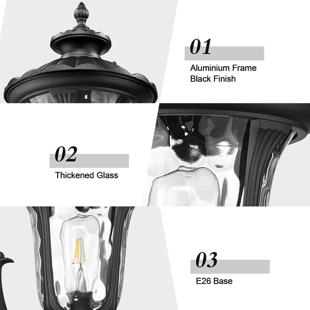 Outdoor Light Fixtures Wall Mount, Waterproof Exterior Wall Lanterns with Waer Ripple Glass, Outside Sconces, Front Porch Lights for House Garage Doorway Patio