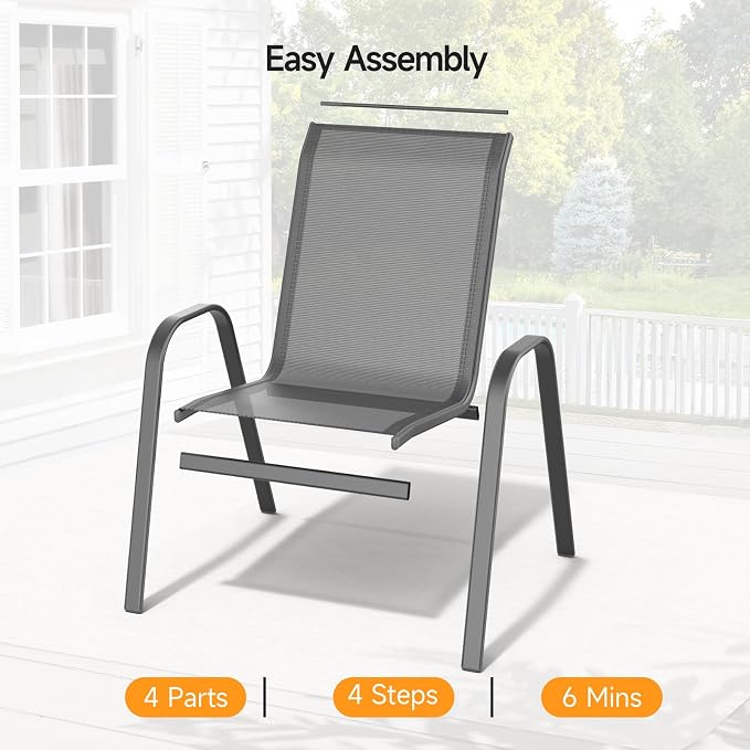 ONBRILL Patio Chairs set of 4, Easy Assembly Stackable Outdoor Dining Chairs - Image 6