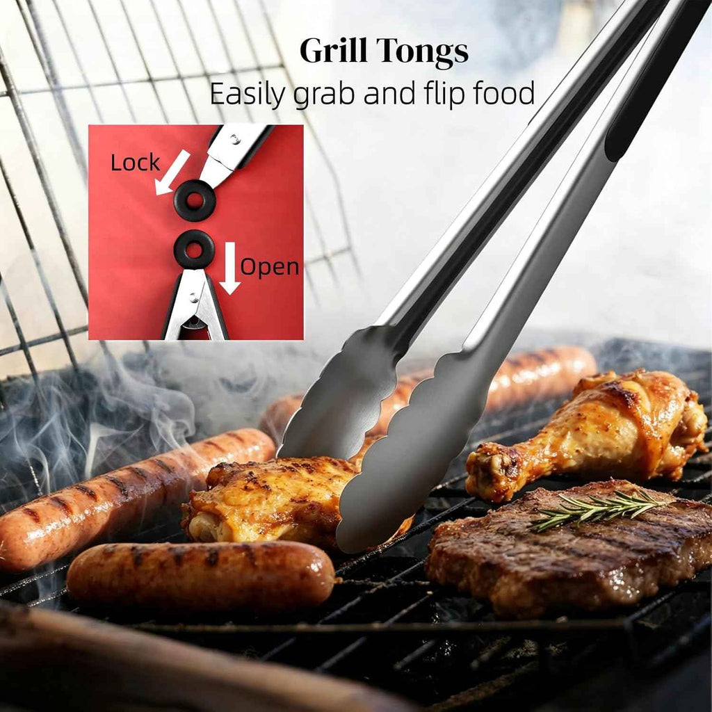 3-Piece Stainless Steel Grill Accessories, Heavy Duty Grill Tools Set, Dishwasher Safe