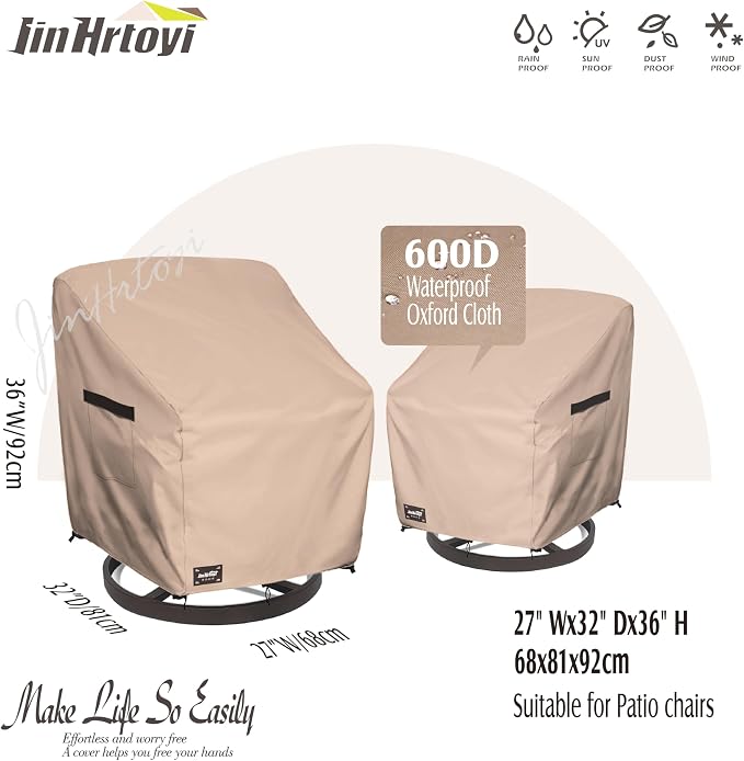 JinHrtoyi Outdoor Chair Covers 2 Pack, 27Wx32Dx36H inches Patio Chair Cover - Image 2
