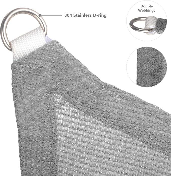 Eden's Decor Straight Flat-Edged Sun Shade Sail Rectangular 5' x 6' Grey - Image 2