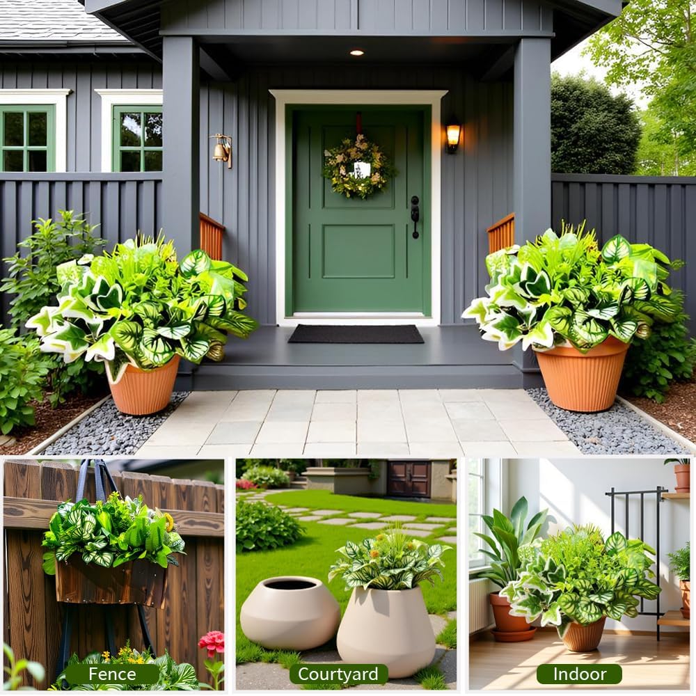 Artificial Plants Outdoor Greenery Fake Plants, 10 Bundles | Large Bunches Faux Plants with Stems and Plastic Leaves, Outdoor Bushes for Patio Front Porch Yard Garden Decor)