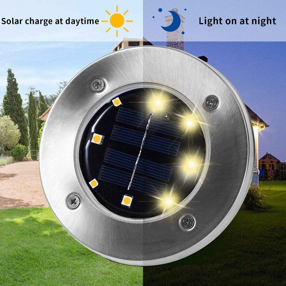INCX 4.6 inch Solar Lights Outdoor Waterproof,12 Pack Solar Lights for Outside, Solar Garden Lights Landscape Lighting for Patio Pathway Lawn Yard Deck Driveway Walkway, Warm White | 8 LEDs, 600mAh Ni-MH battery, 8-10 hr runtime, stainless steel and AB...