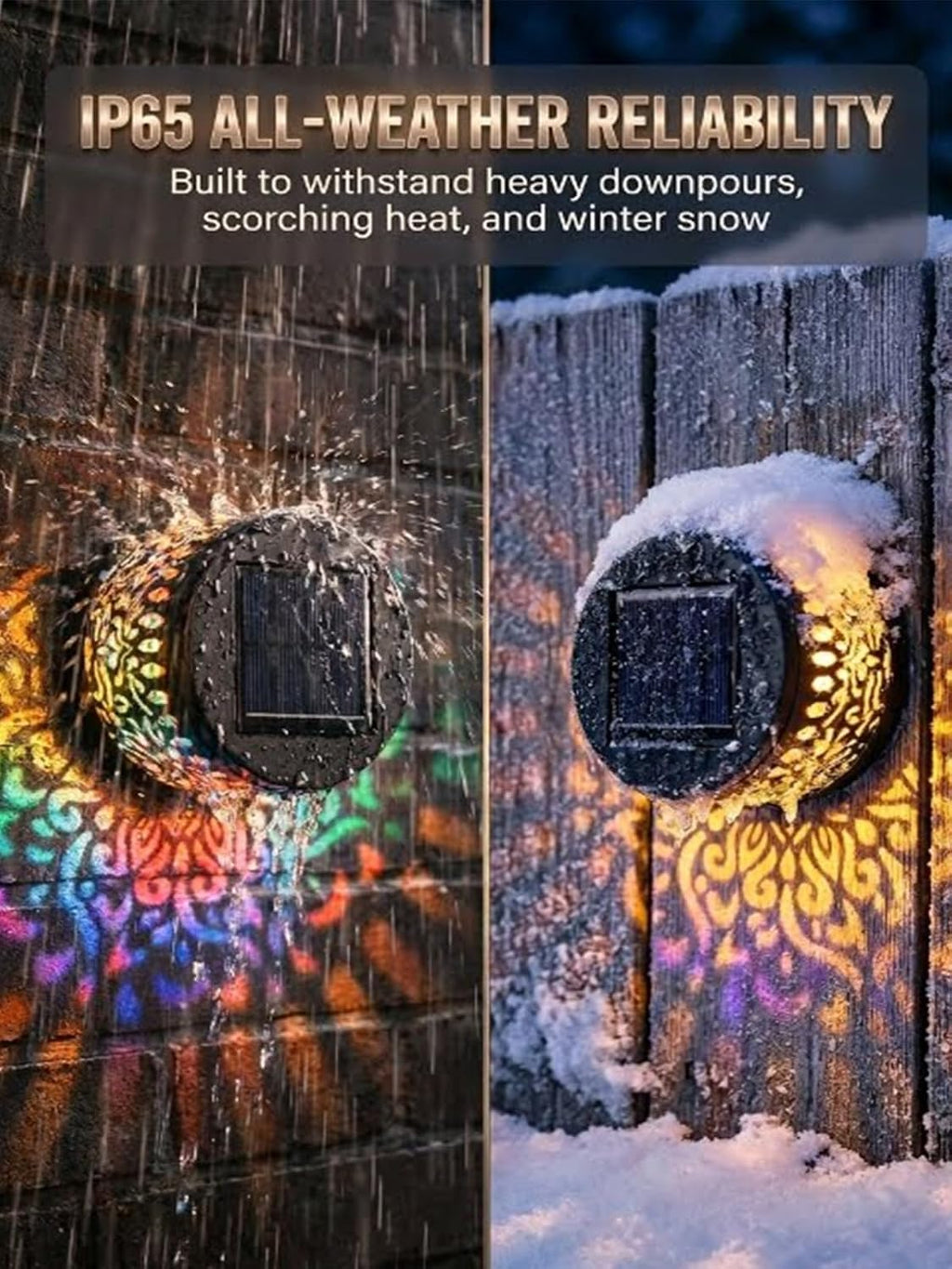 Solar Mandala Lights Outdoor Wall Projector Metal 7 Color Changing IP65 Waterproof Decorative Mounted Wireless Night Lighting for Yard Patio Fence Deck Pathway Garden Decor and Holiday Gifts