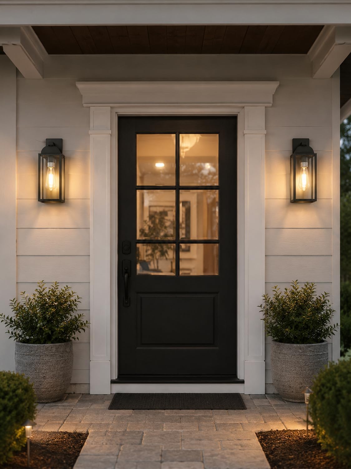 Outdoor Wall Sconce, Waterproof Exterior Lantern, E26 Glass, Black, 1 Pack | Modern matte black exterior fixture with glass shade and E26 socket for porch, patio, entryway, garage, front door, and house