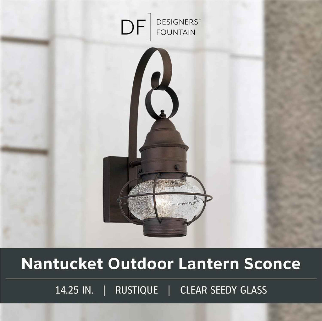 Designers Fountain Nantucket Outdoor Light Fixture, 14.25 Inch Exterior Wall Lantern Sconce for Front Door, Patio and Porch, Rustic, 1751-RT