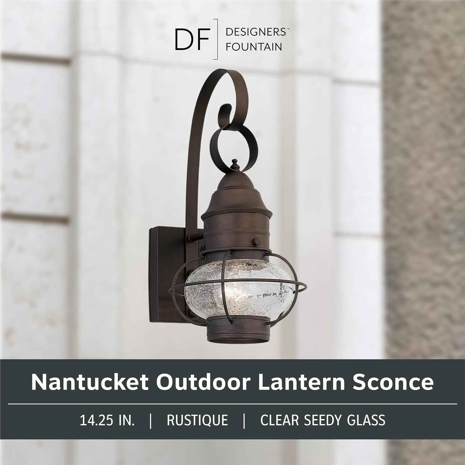 Designers Fountain Nantucket Outdoor Light Fixture, 14.25 Inch Exterior Wall Lantern Sconce for Front Door, Patio and Porch, Rustic, 1751-RT