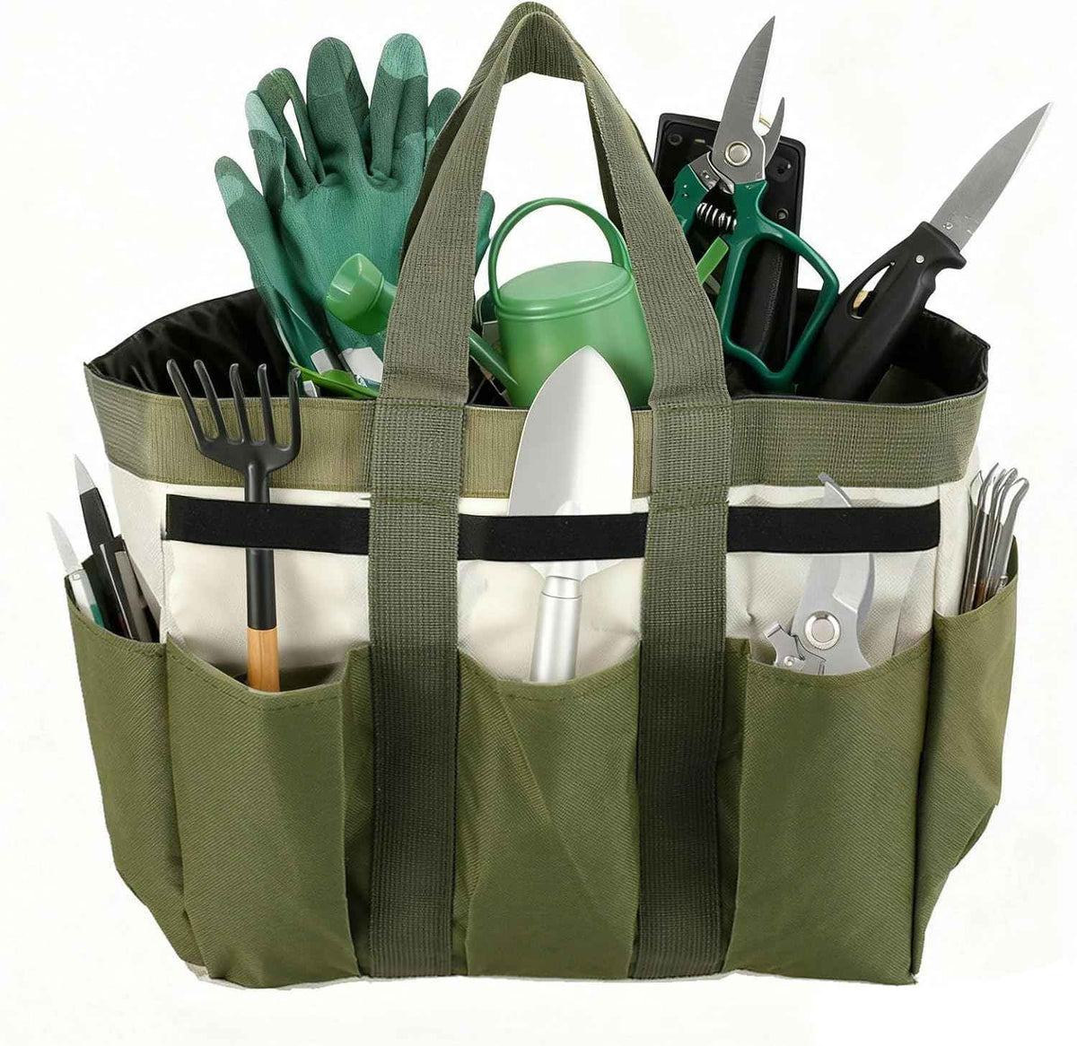 Garden Tool Bag Organizer, Tote Storage Bag with 8 Pocket, Heavy Duty Oxford Garden Tote Caddy, Gardening Tool Kit Holder for Indoor and Outdoor, Gifts for Men Women