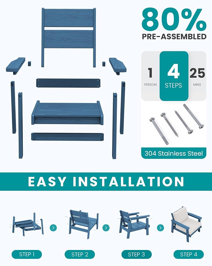 SERWALL Outdoor Patio Furniture Set, 5 Piece HDPE Patio Conversation Sets - Image 8