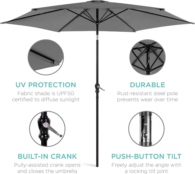 Best Choice Products 10ft Outdoor Table Compatible Steel Polyester Market Patio - Image 5