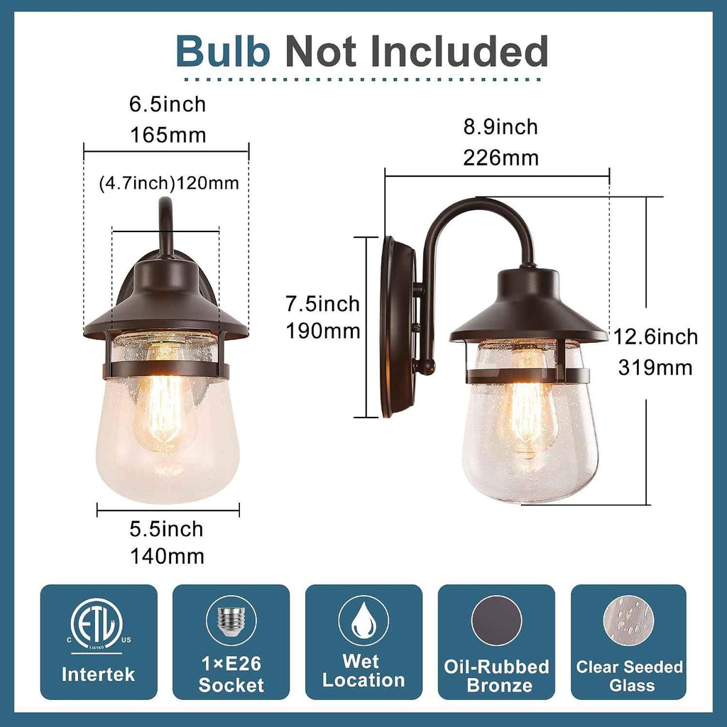Tarentlight Outdoor Wall Sconce with Clear Seeded Glass Shade,Waterproof Exterior Fixture in Oil Rubbed Bronze Finish,Suit for Wet Locations,Easily Installed in Porch Patio Entryway,Doorway,Corridor