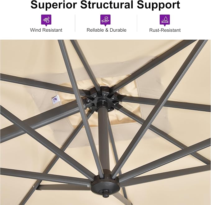 PURPLE LEAF 10' X 13' Patio Umbrella Outdoor Cantilever Rectangle Umbrella - Image 5