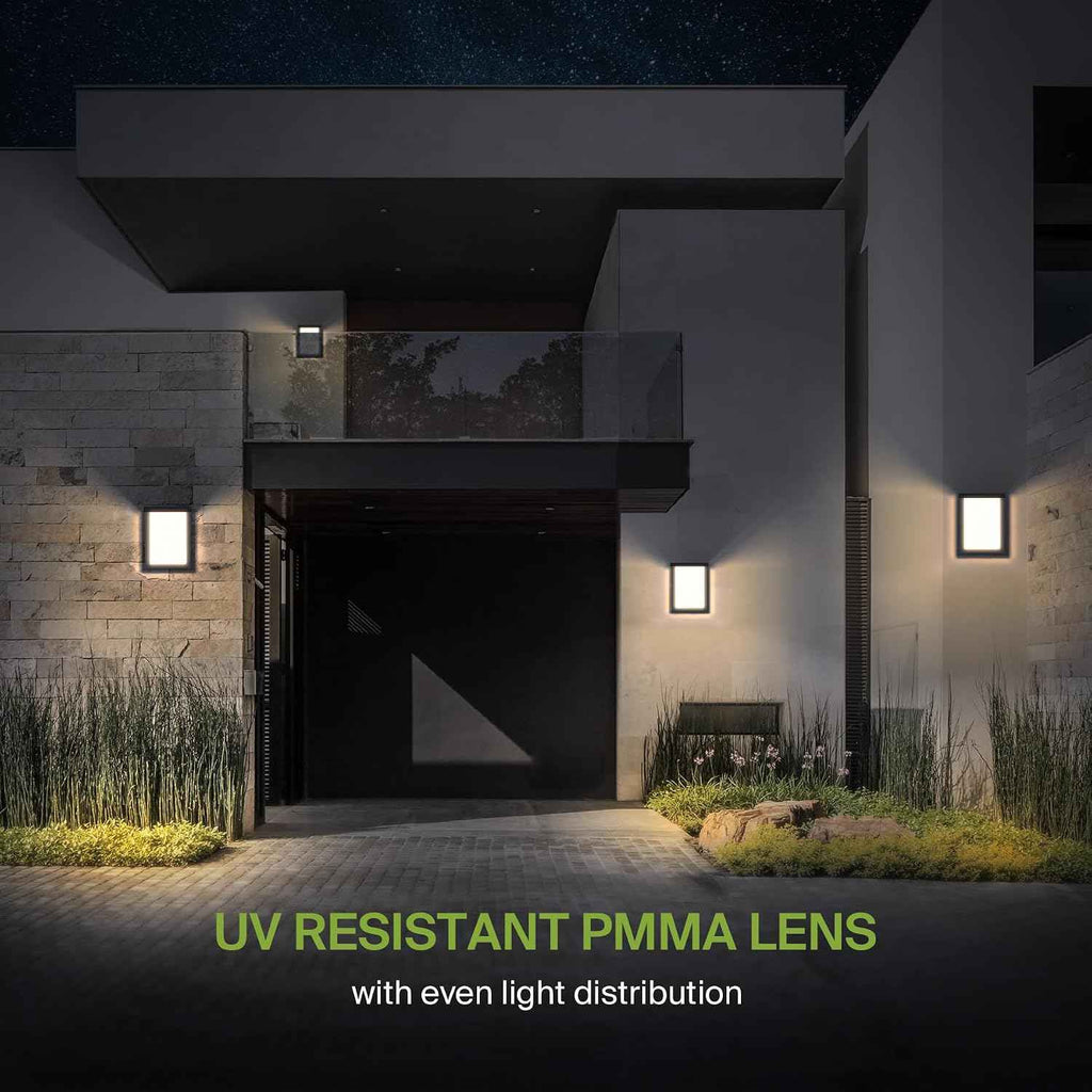 ASD LED 8" Outdoor Wall Light, Front Door House Sconce | 3CCT, Dimmable, Waterproof, ETL Listed | 12W 900LM 3000-5000K 120V | Exterior Patio Lighting Fixture, Flush Mount Porch Lamp | Black