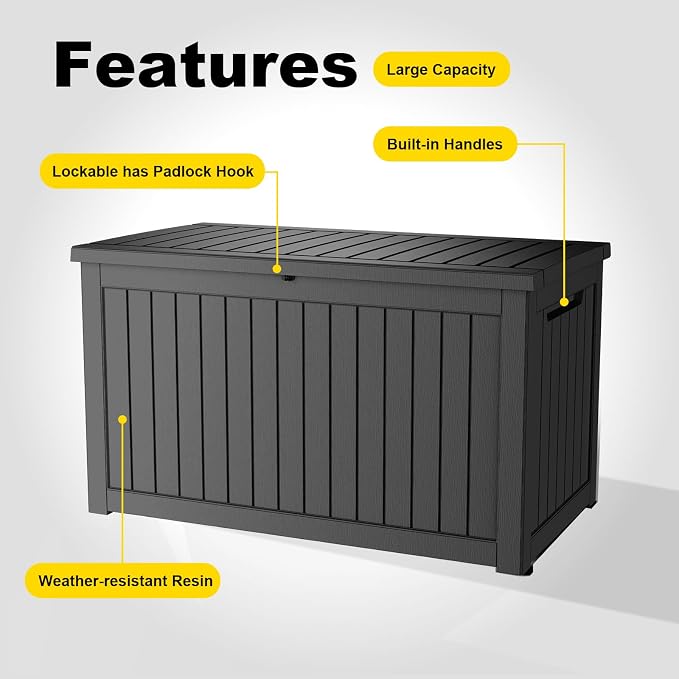 280 Gallon Outdoor Storage Box, Large Resin Deck Box - Image 3