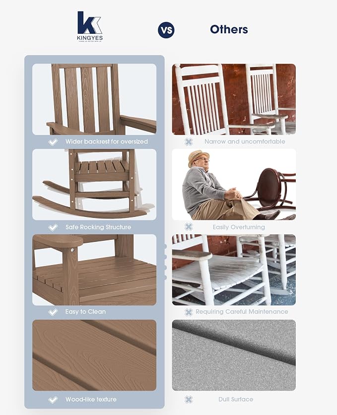 KINGYES Oversized Outdoor Rocking Chair Set of 4, All-Weather Patio Rocking - Image 8