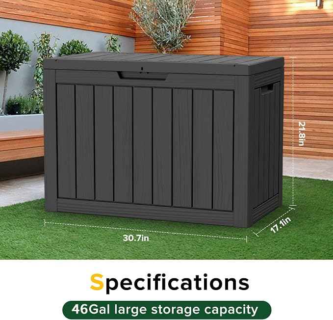 46 Gallon Outdoor Deck Box, Lockable Waterproof Outdoor Storage Boxes