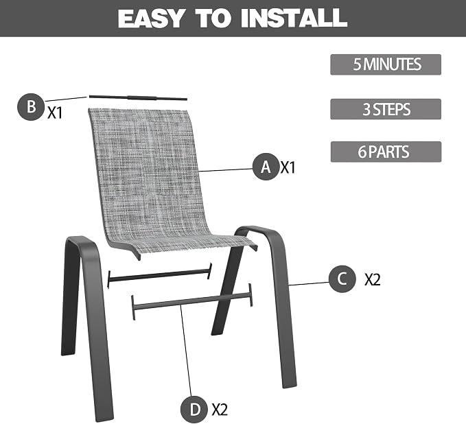 Patio Chairs Set of 8, Stackable Outdoor Dining Chairs - Image 2