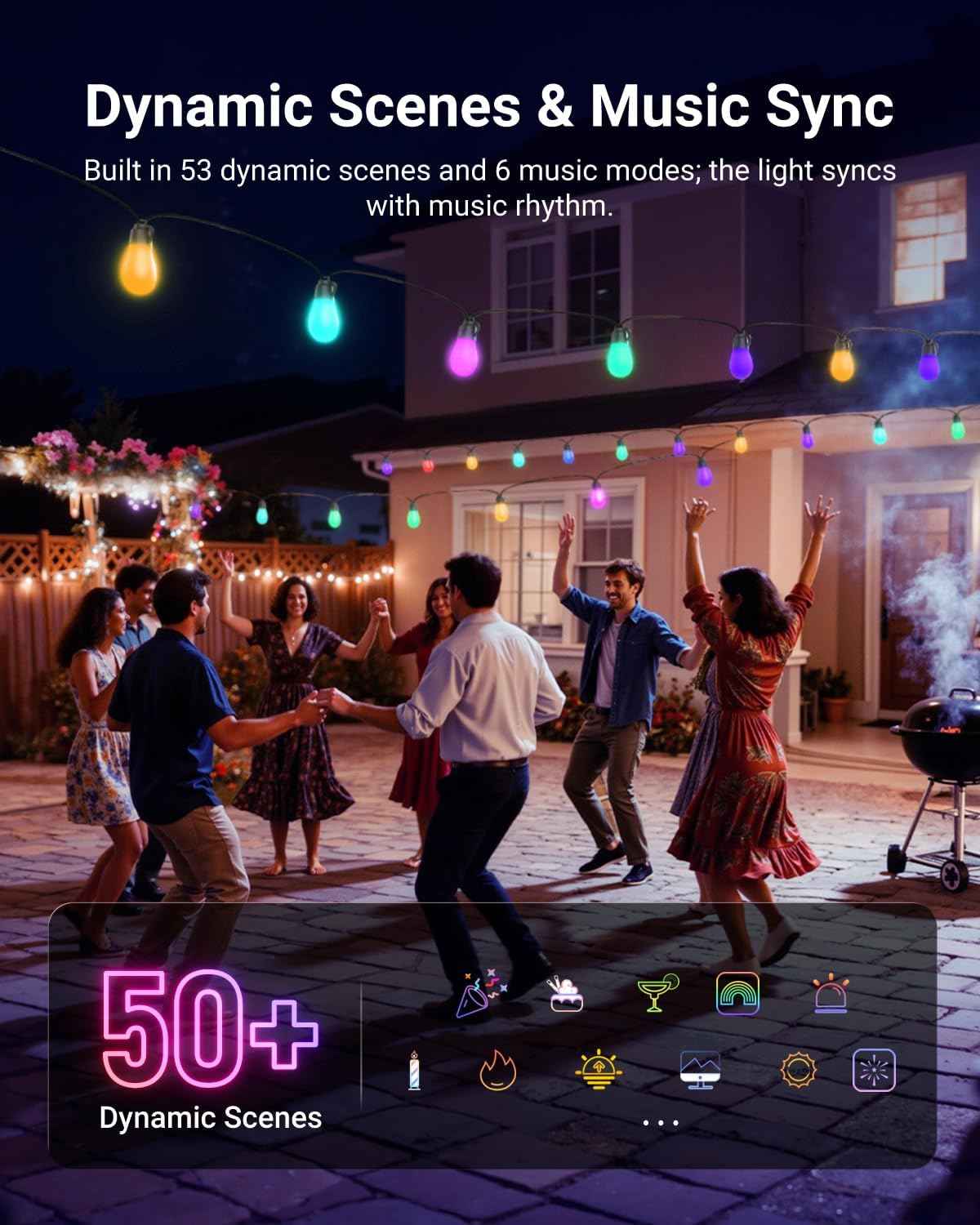 NEEWER 96ft Outdoor String Lights, App Control Smart AI RGB IC W Hanging Outside Warm White Patio Balcony Backyard Lighting, IP65 Waterproof, 30 LED Bulbs,50+ Scenes, Compatible with Alexa Google,NR01