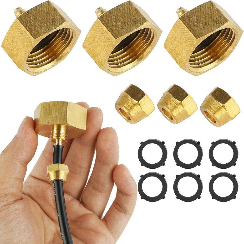 3 Set Garden Hose Adapter, 3/4'' Female Thread to 1/4'' Irrigation Tubing | Brass Faucet to Hose Adapter, Drip Irrigation Hose Connectors, Mister Hose Attachment