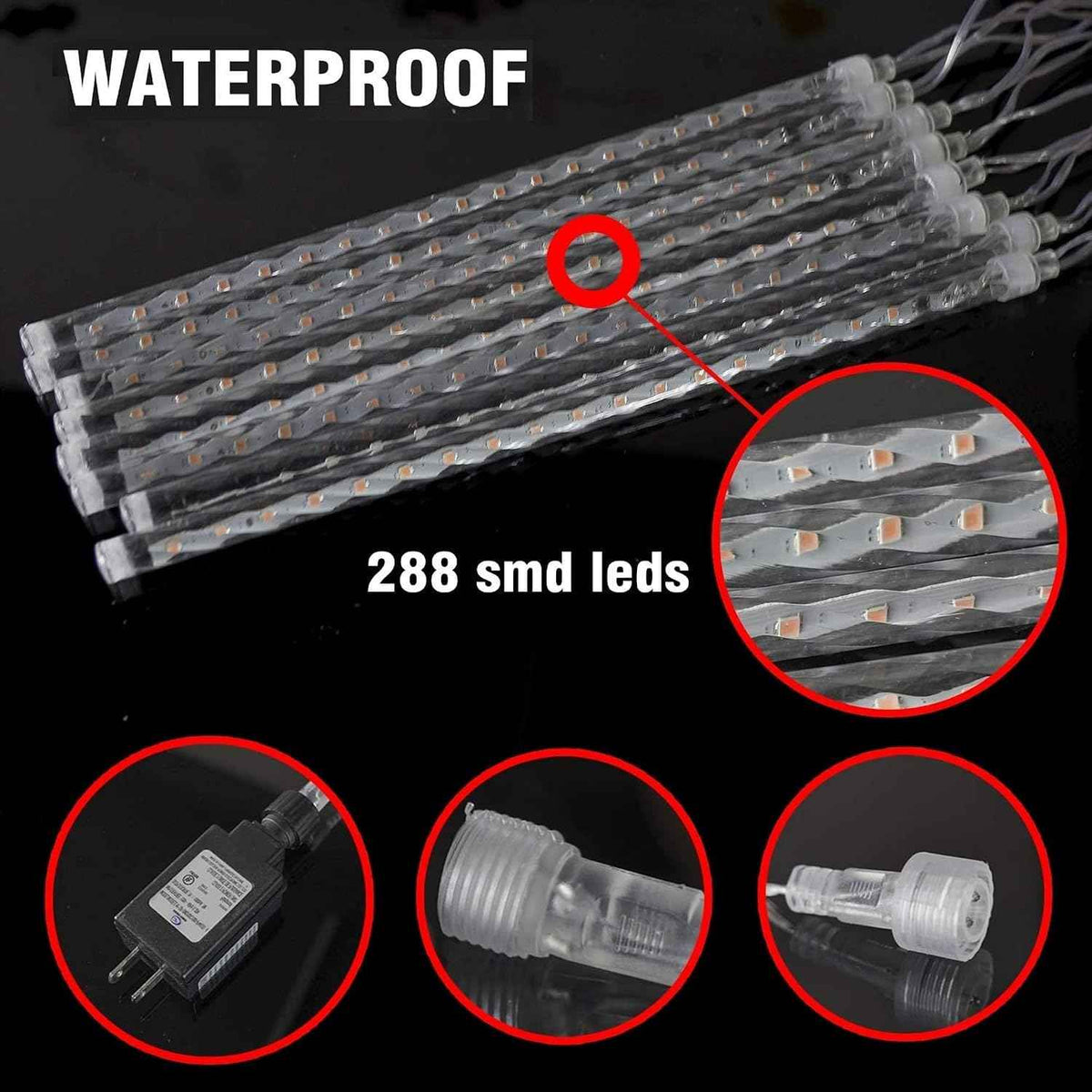 TW SHINE Christmas Meteor Shower Lights Outdoor, 864 LED 12" 24 Tubes Waterproof Christmas Lights Outdoor Plug in, Snow Falling Rain Icicle Xmas Light Decorations, Warm White