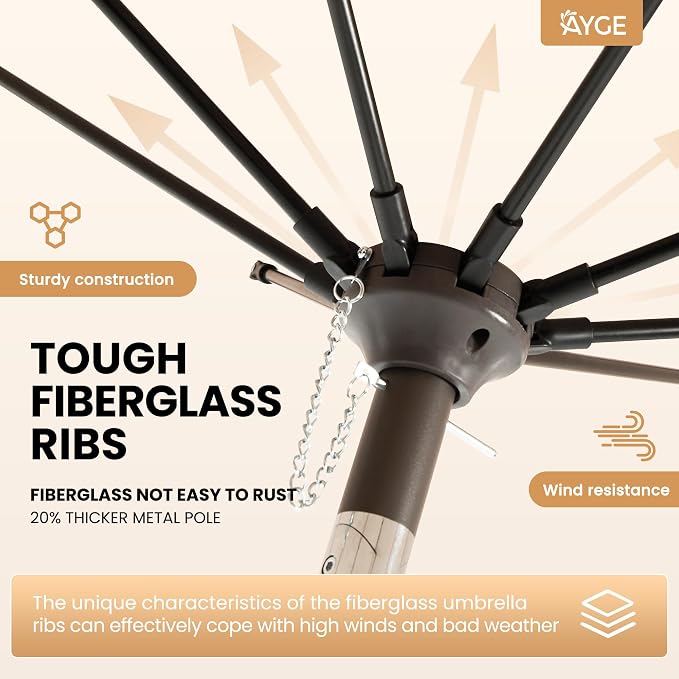 Ayge 9FT Large Outdoor Patio Umbrella Market Table Umbrella-UV Resistant - Image 7