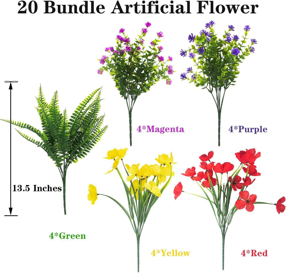 AITISOR 20 Packs Artificial Flowers Outdoor, Faux Plants UV Resistant Plastic Greenery for Hanging Planter Porch Window Home Wedding Spring Summer Decor