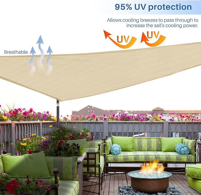 E&K Sunrise 7' x 7' x 7' Sun Shade Sail Triangle Canopy Shade Cover UV Block - Image 5