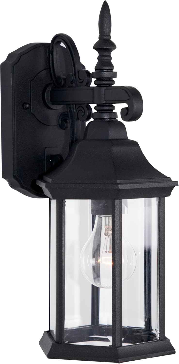 DESIGNERS FOUNTAIN Devonshire Outdoor Light Fixture, 14 Inch Exterior Wall Lantern Sconce for Front Door, Patio and Porch, Black, 2961-BK