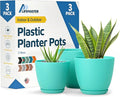 Aqua Plant Pots with Drainage Holes & Saucers 3 Pack, Indoor & Outdoor by LIFEMASTER