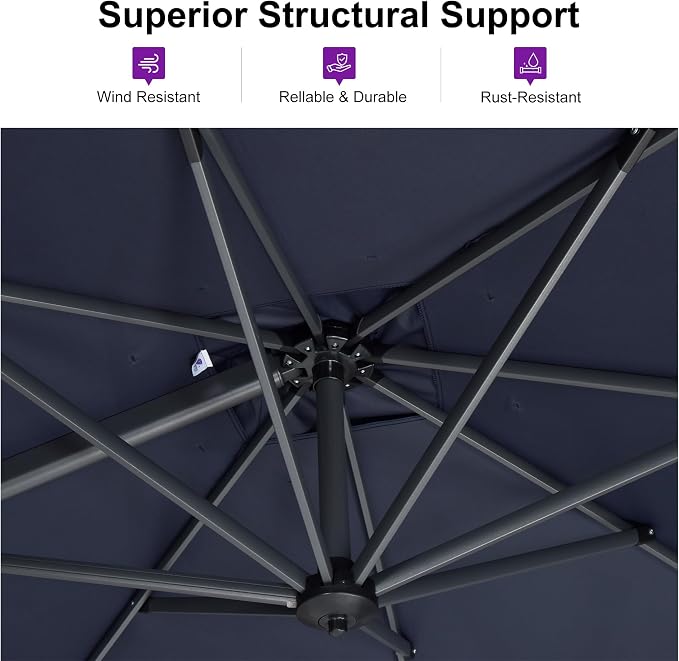 PURPLE LEAF 11 Feet Patio Umbrella Outdoor Cantilever Round Umbrella Aluminum - Image 3