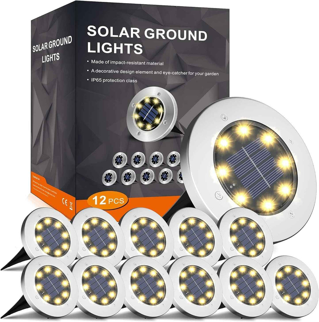 INCX 4.6 inch Solar Lights Outdoor Waterproof,12 Pack Solar Lights for Outside, Solar Garden Lights Landscape Lighting for Patio Pathway Lawn Yard Deck Driveway Walkway, Warm White | 8 LEDs, 600mAh Ni-MH battery, 8-10 hr runtime, stainless steel and AB...