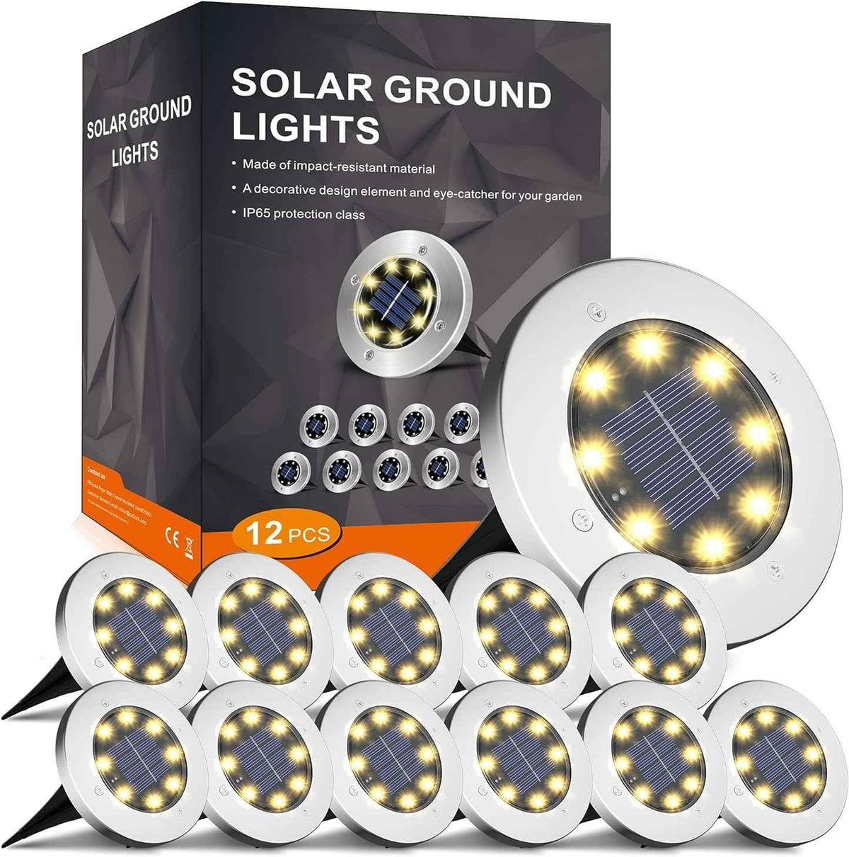INCX 4.6 inch Solar Lights Outdoor Waterproof,12 Pack Solar Lights for Outside, Solar Garden Lights Landscape Lighting for Patio Pathway Lawn Yard Deck Driveway Walkway, Warm White | 8 LEDs, 600mAh Ni-MH battery, 8-10 hr runtime, stainless steel and AB...