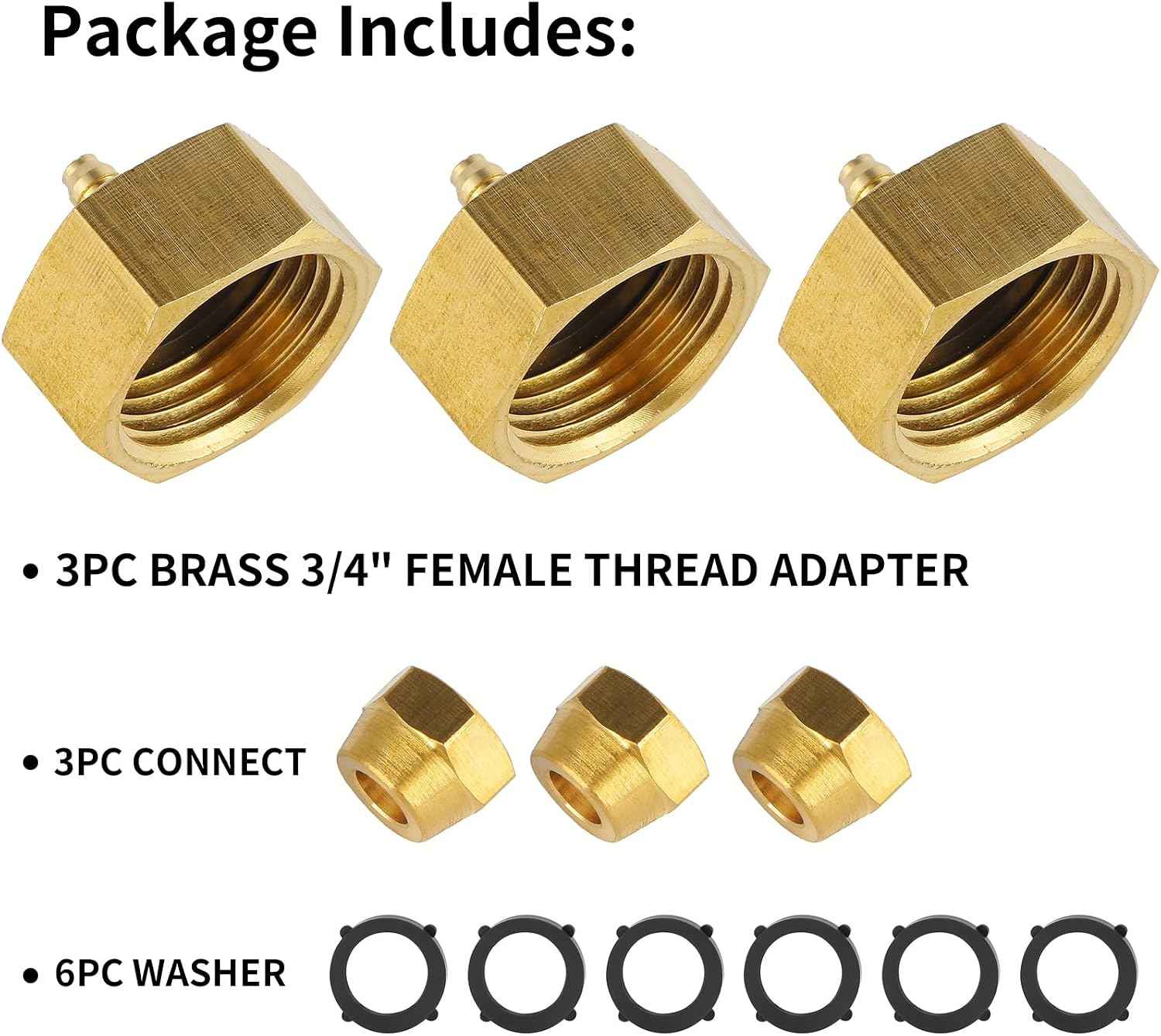 3 Set Garden Hose Adapter, 3/4'' Female Thread to 1/4'' Irrigation Tubing | Brass Faucet to Hose Adapter, Drip Irrigation Hose Connectors, Mister Hose Attachment