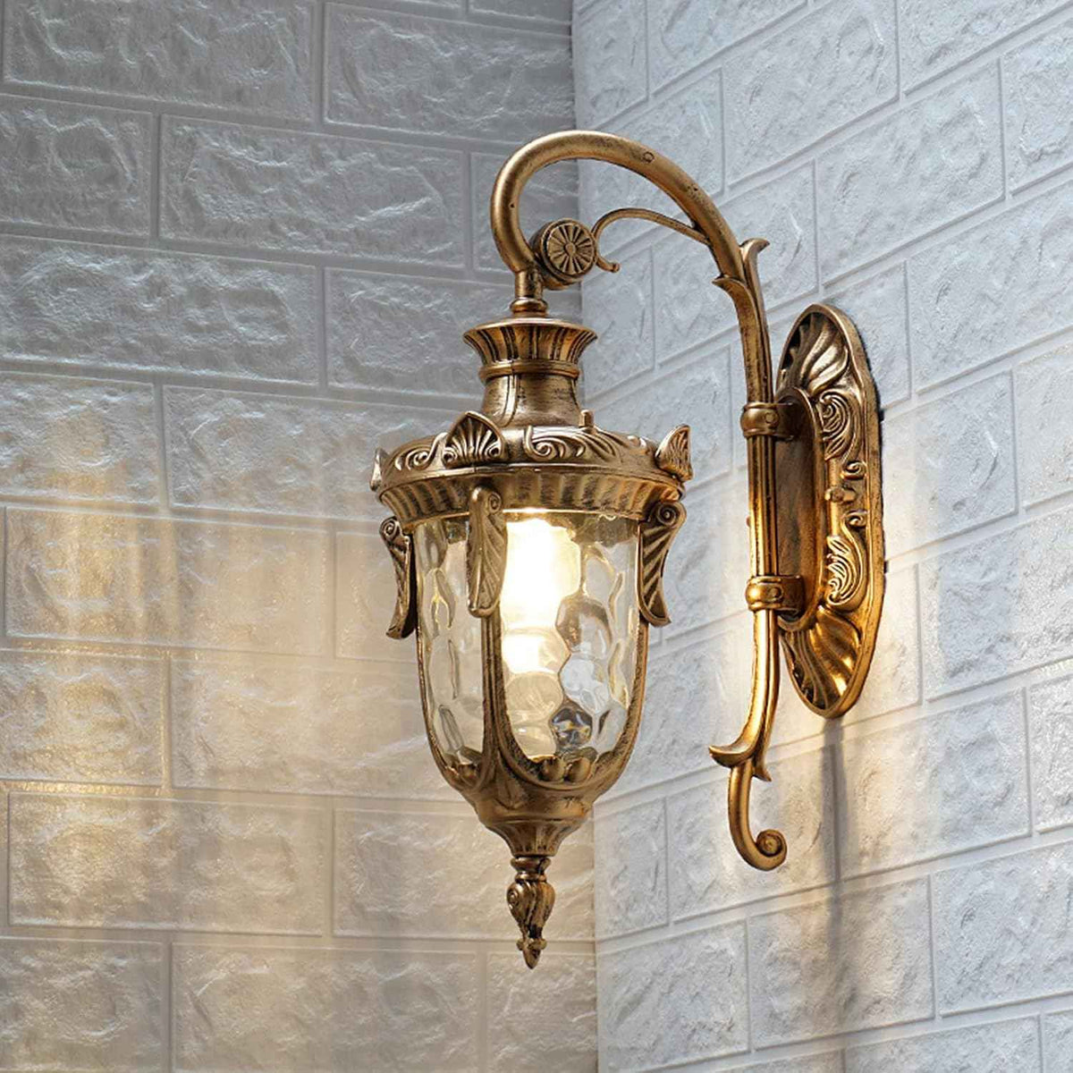 Vintage Outdoor Wall Sconce, Outdoor Wall Light Fixtures, Waterproof Porch Light with E26 Socket, Wall Mount Barn Light with Hammered Glass Shade for Front Doors, Sheds, Hallways, Terraces (Bronze)