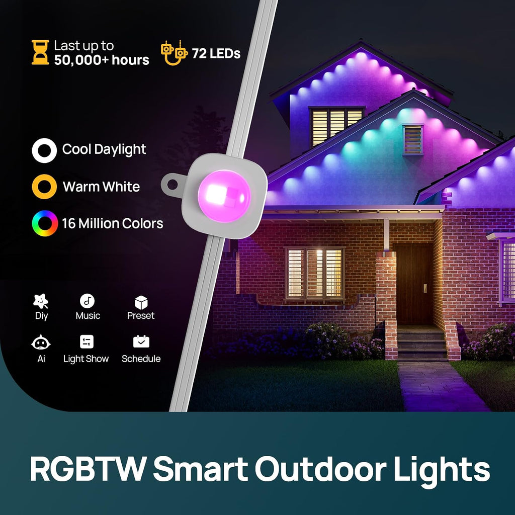 Linkind Outdoor Eave Lights for Easter Lights,100ft with 72 Triple-LED,AI Lighting, RGBTW Smart Outdoor Lights LED Strip Lights, IP67 Waterproof, Works with Alexa,Google Assistant