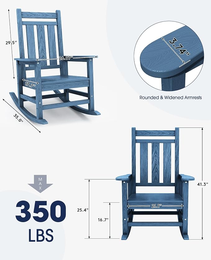 KINGYES Oversized Outdoor Rocking Chair Set of 4, All-Weather Patio Rocking - Image 3