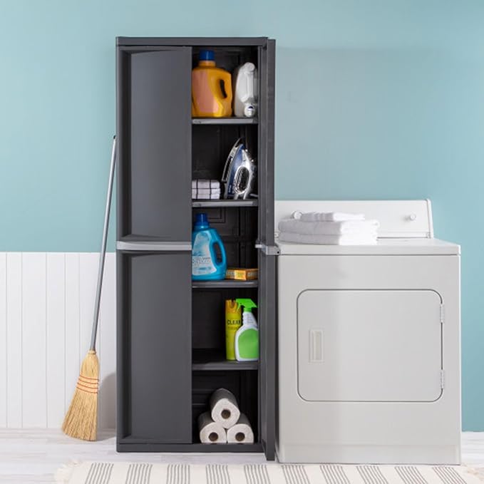Sterilite 4 Shelf Cabinet, Lockable Utility Storage w/ Adjustable Shelves - Image 5