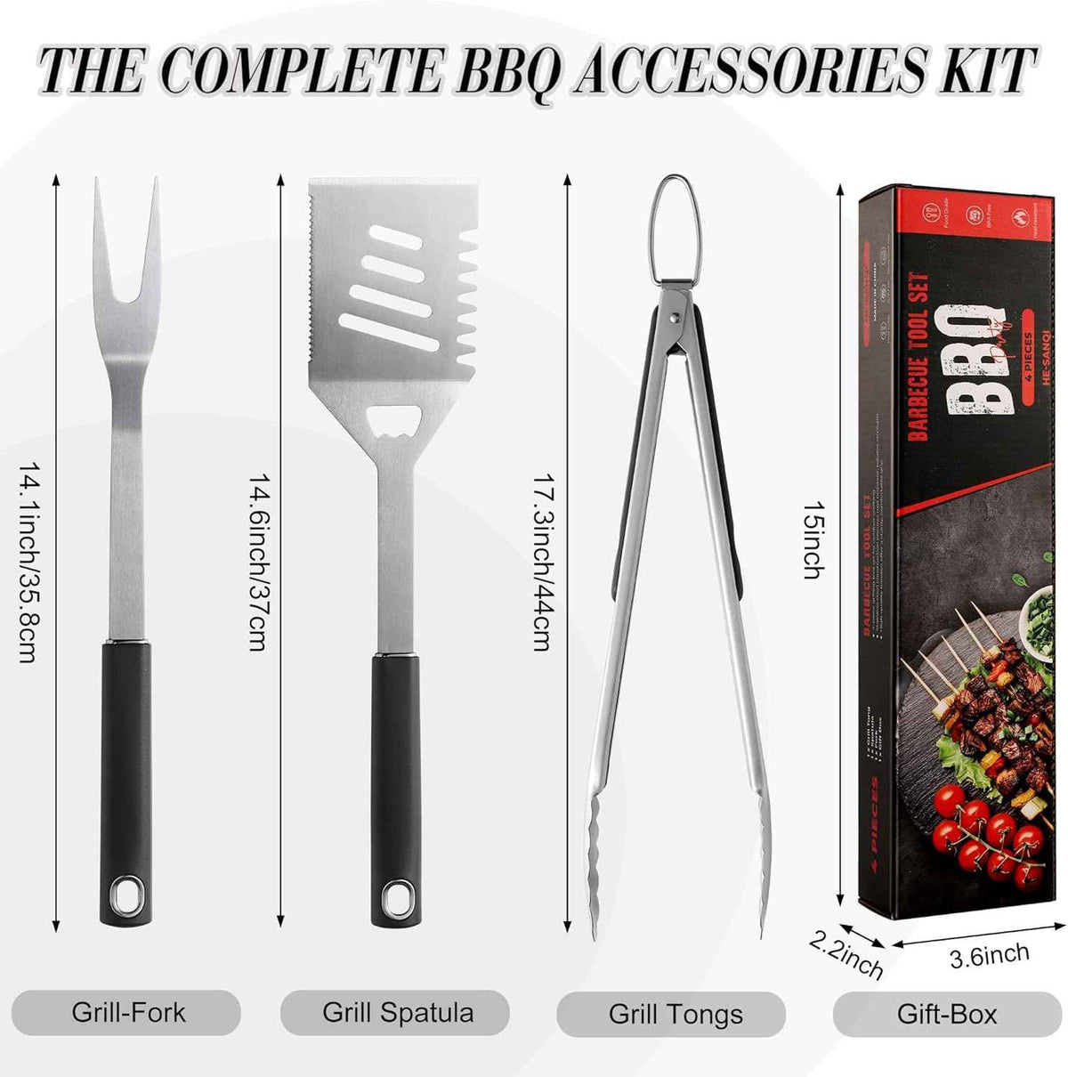 Griddle Accessories Kit - Heavy Duty Grill Tools Set, Grilling Accessories | Stainless Steel BBQ Set with Grill Tongs, Spatula, Fork and Gift-Box for Outdoor Barbecue, Home Grill (3PCS)